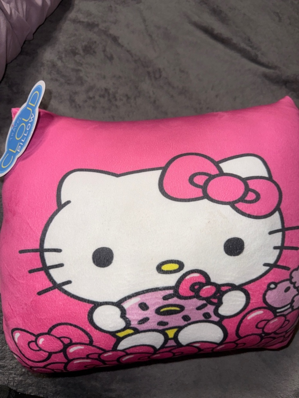 Sanrio Hello Kitty Bright Pink Bow & Donut Plush Pillow